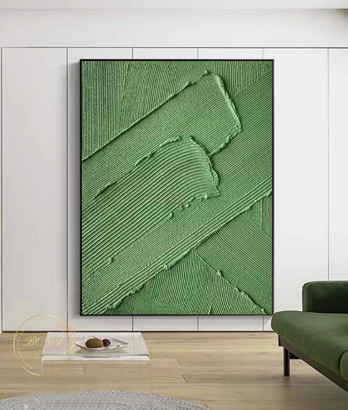 

Green Minimalist Painting Thick Textured Oil Art Abstract Wall Artwork Picture for Christmas Home Decoration Handpainted