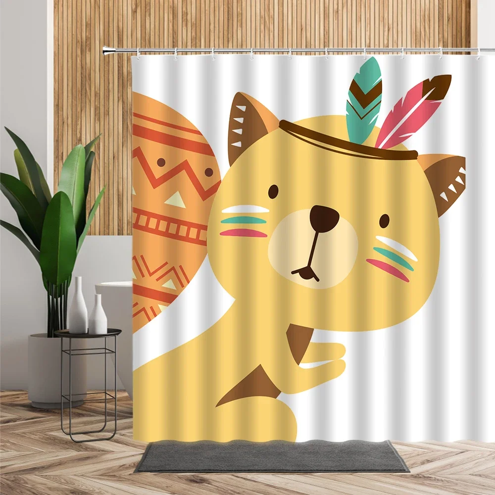 3D Cartoon Art Forest Animals Printing Shower Curtain Waterproof Fabric Bathtub Screen Childrens Bathroom Decoration with Hooks