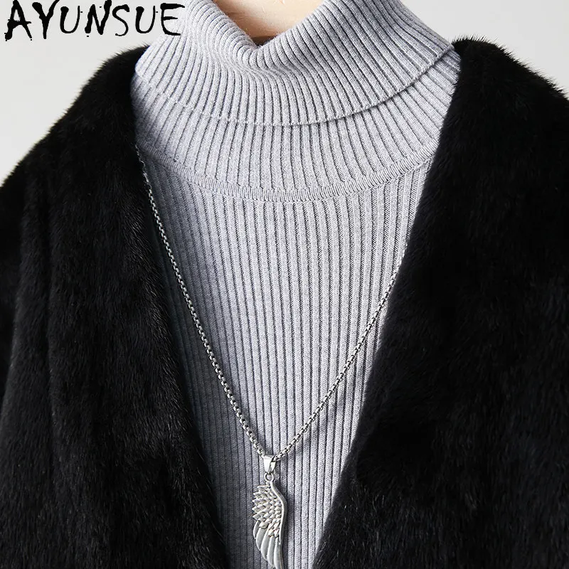 AYUSNUE Natural Whole Mink Fur Coat Men Clothing Fashion Winter Jacket Warm Real Fur Coats Male Long Sleeve زبر حقيقي للرجال