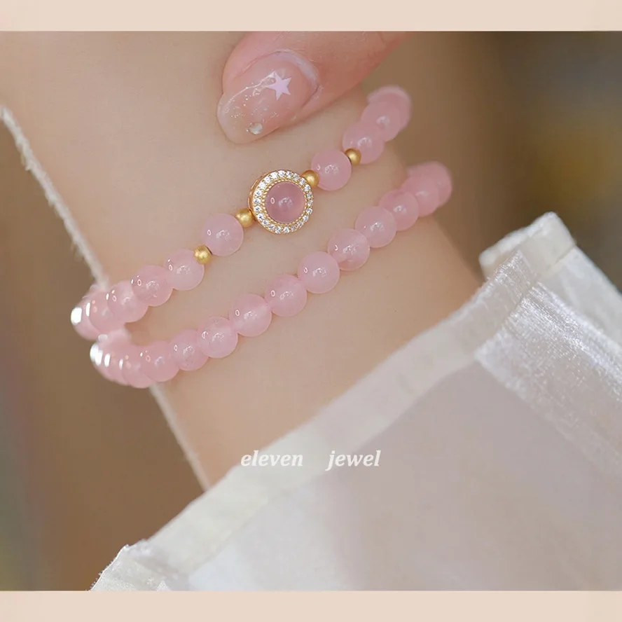 

Pink Real Jade Beads Bracelet Amulet Vintage Agate Gemstone Natural Jewelry Luxury Talismans Accessories Carved Gifts for Women