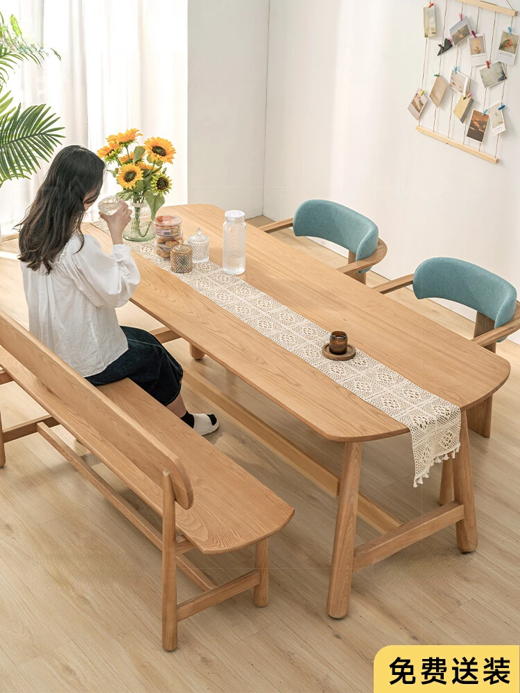 Solid wood large board dining table, natural wood style Japanese small apartment