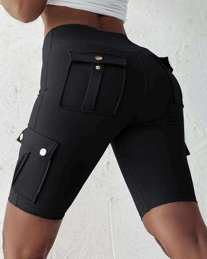 Summer Women Ruched Quick Dry Pocket Design Yoga Shorts Female Casual Pocket Active Skinny Sports Shorts Streetwear