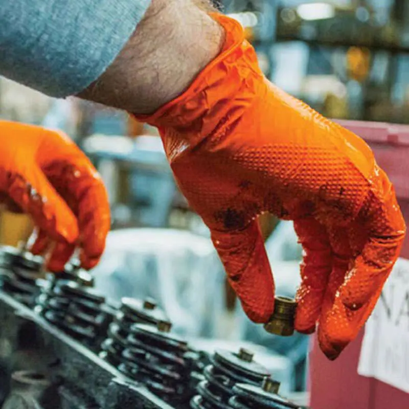 100pcs Orange Extra Thick Mechanic Home Garden Disposable Glove Grip Antislip Safety Work Gloves with Textured Nitrile Gloves