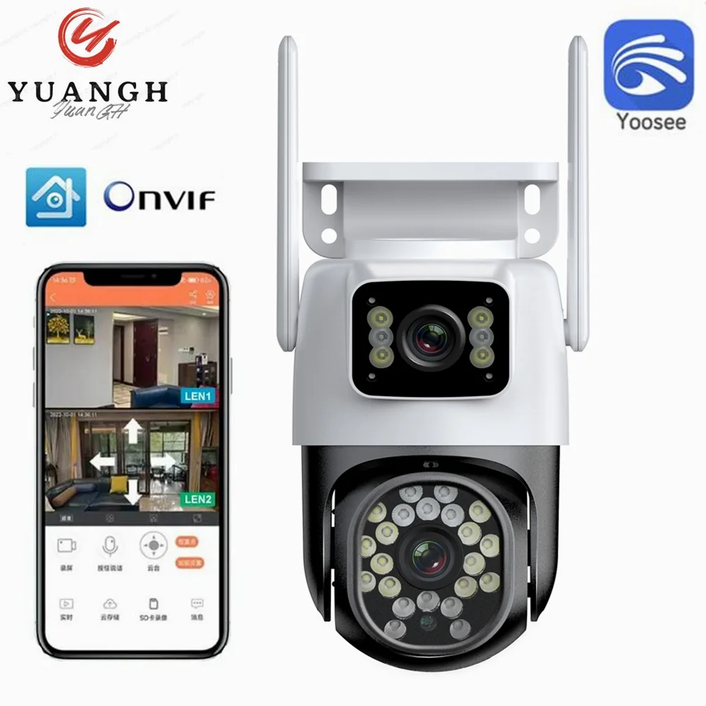 YOOSEE Dual Lens Dual Screen WIFI PTZ Camera Color Night Vision Auto Tracking Two Way Audio Outdoor IP66 Surveillance Cameras