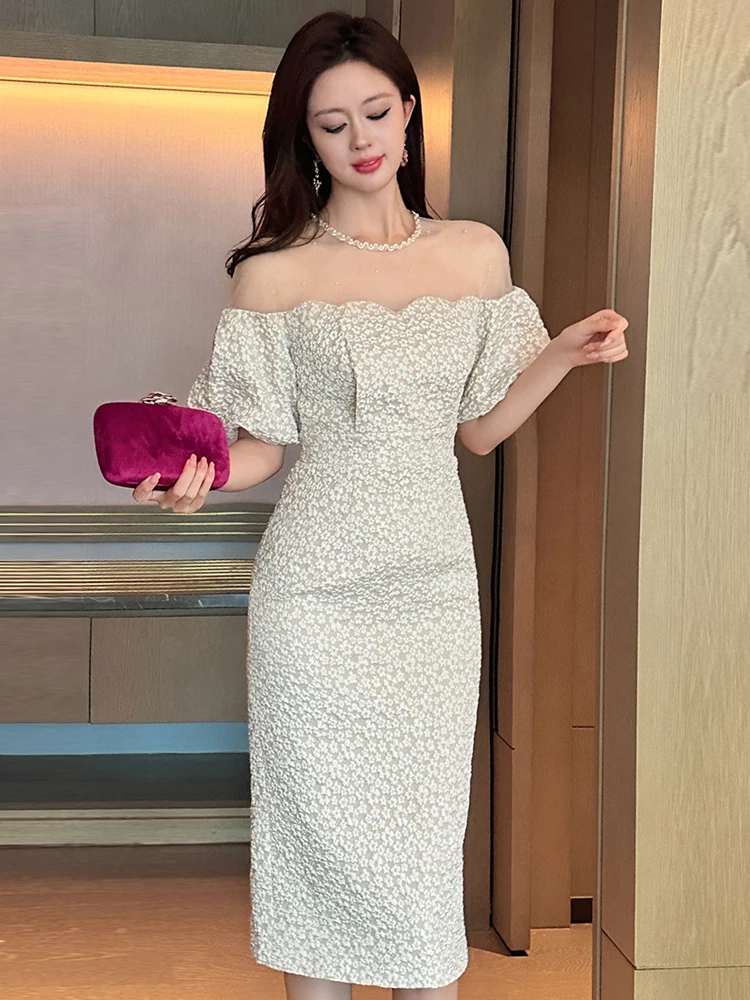 Elegante abito da sera formale francese da donna di lusso carino Midi compleanno abito femminile festa notturna fuori abiti banchetti abiti da donna