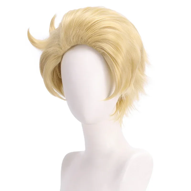 Anime Lucifer MorFight Star Cosplay Perruque pour Adultes, Cheveux Blonds Courts Synthétiques, Accessoires d'Halloween, Unisexe, Degré de Chaleur, Hôtel