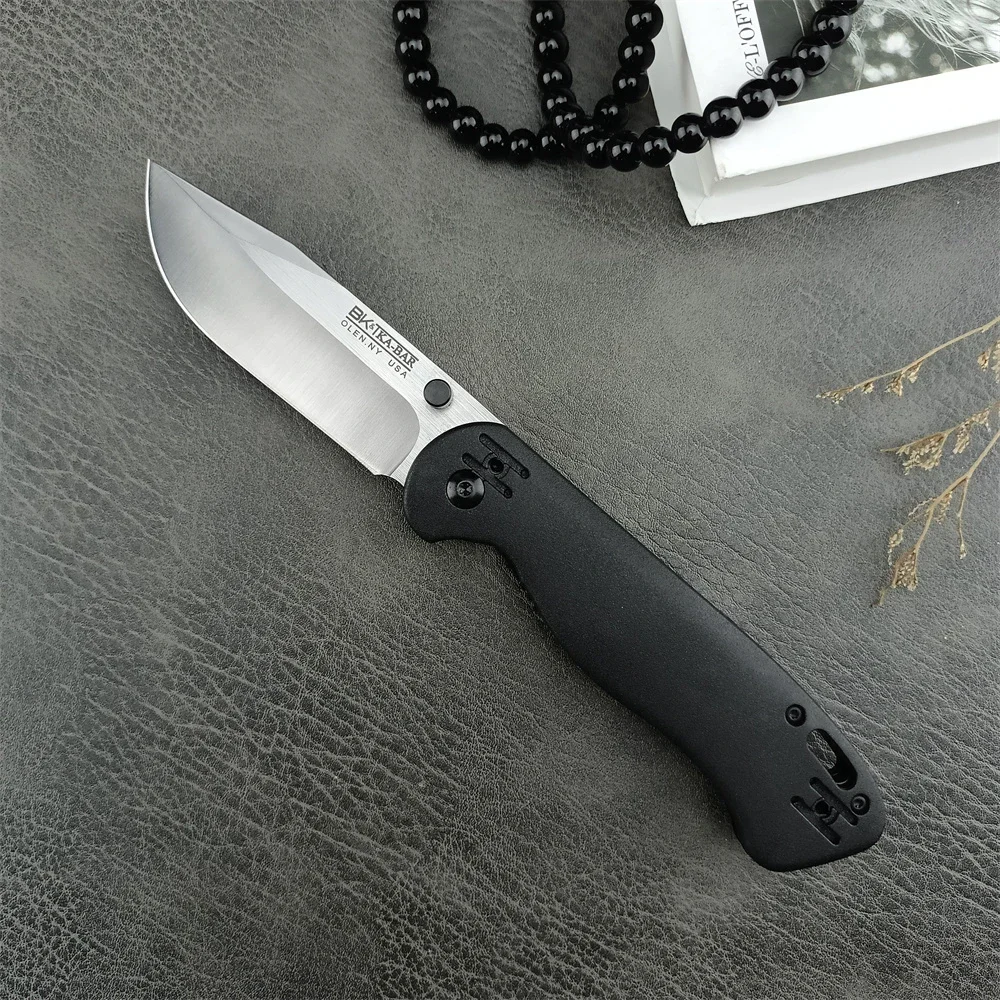 KA-BAR BK40 Becker Folding Knife 440C Clip Point Blade Black GFN Handles with Clip, Tactical Hunting Survival EDC Tools