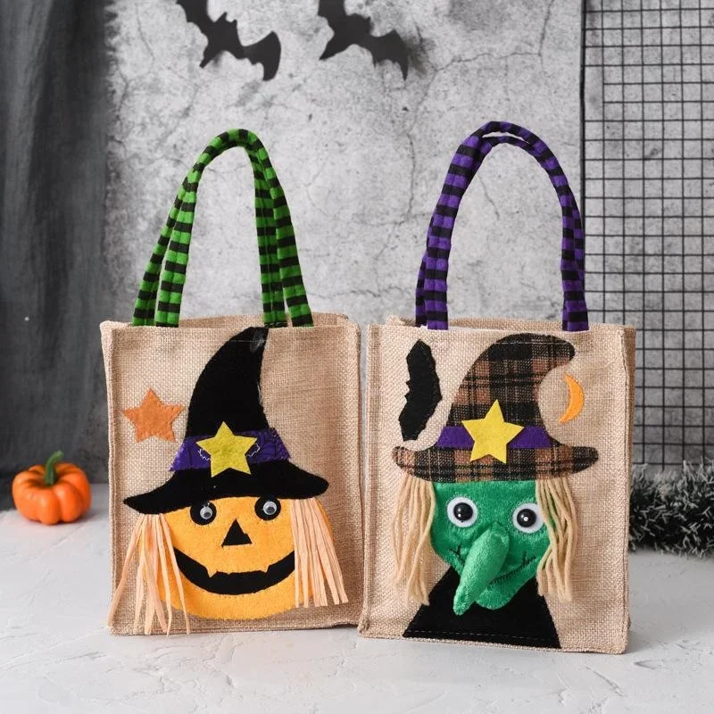 Halloween Gift Non Woven Tote Bag Black Hat Pumpkin Witch Horror Ghost Festival Party Trick or Treat Happy Halloween Day Decor