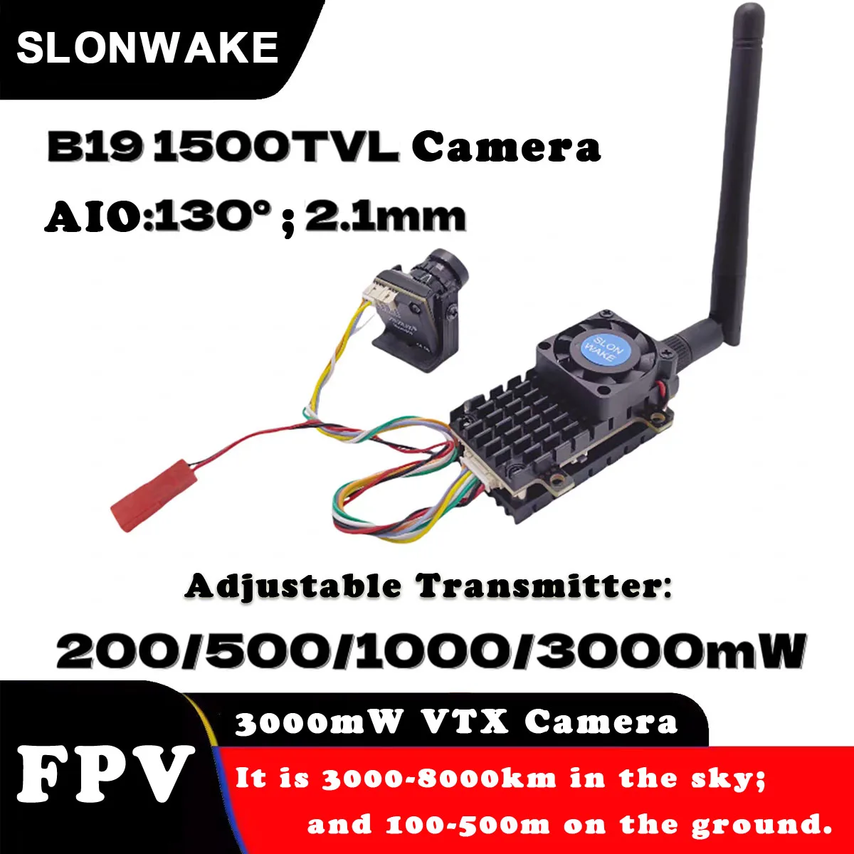 FPV System 5.8G 48CH 3000mW transmitter VTX-CAM with B19 camera cmos 1500TVL 2.1mm lens use for Long Range FPV Playing Drone