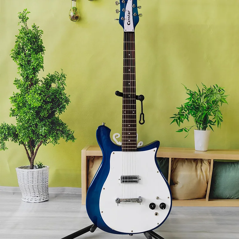 Blue and White Gradient Shaped Electric Guitar, Single Pickup Delivers Clean Tone, Unique Design, Suitable for Both Practice and Performances, 21-Fret 6-String