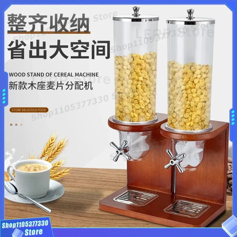Wooden Cereal Dispenser 3 Head Transparent Grain Container for Kitchen Snack Storage Hotel Buffet Dry Food Organizer Box