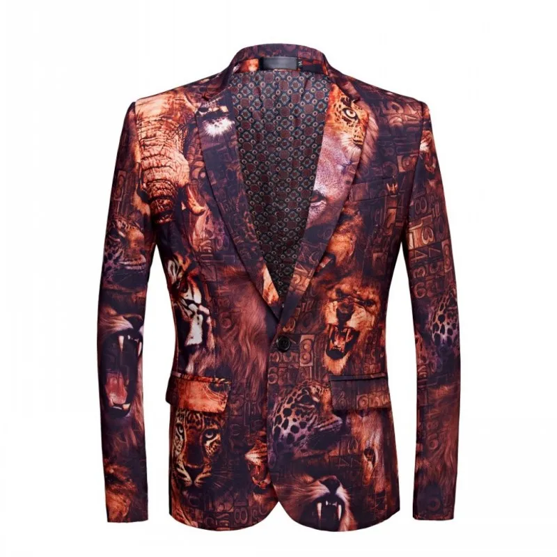 

Men's tiger animal printed suit Tide Men Plus Size DJ Night Club Stage Singers Costume Casual Suit