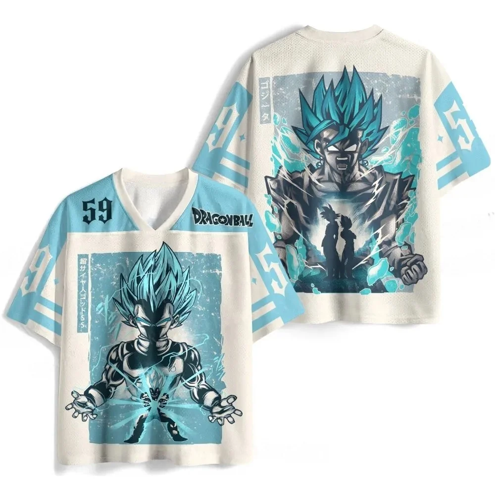 Dragon Ball Super Saiyan V-Neck Jersey T-Shirt, Vegeta & Vegito Print Mesh Tee, Quick Dry Breathable Top For Men Women Children