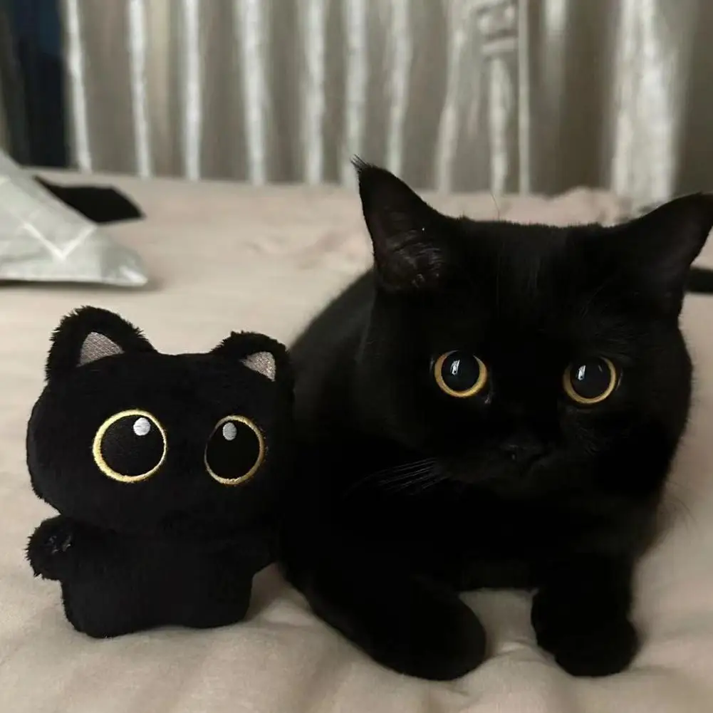 New Lovely Black Cat Plush Toy Keychain Cartoon Kitten Soft Stuffed Doll Pendant Car Key Ring Backpack Bag Decor Kid Gift