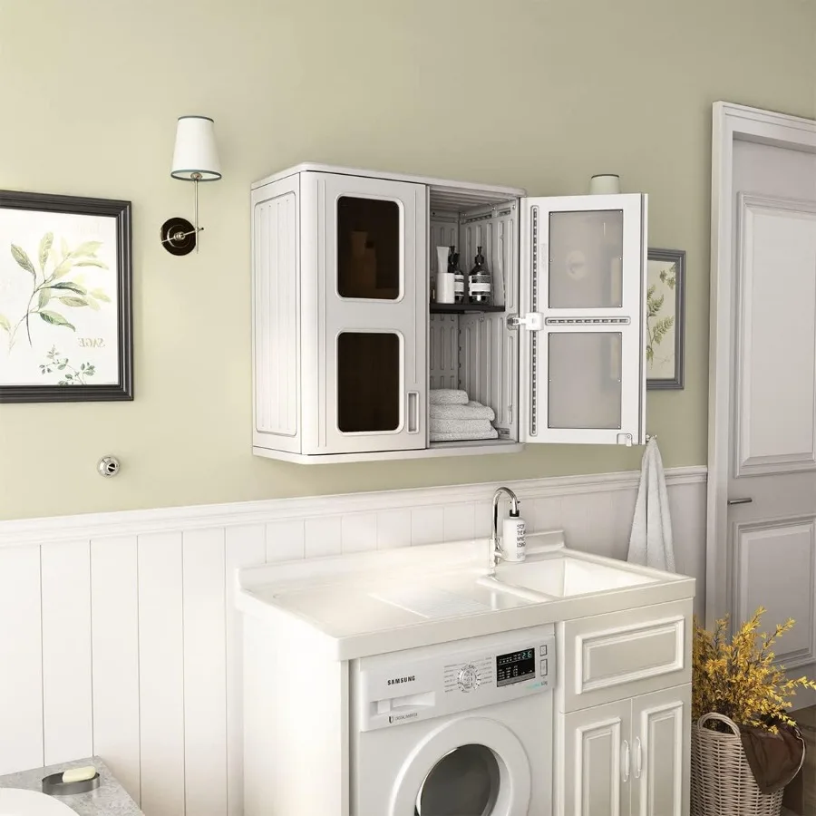 خزانة تخزين خارجية مثبتة على الحائط للمرآب وغرفة الغسيل مع هيكل من الراتنج المقاوم للماء تتضمن أبواب وقابلة للتعديل #2