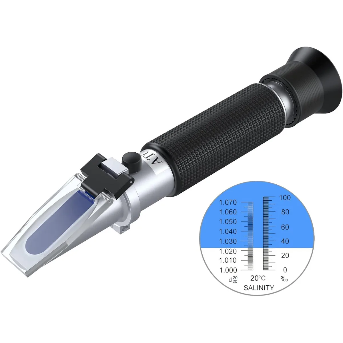 Salinity Refractometer for Aquarium Salinity Tester with ATC and Dual Scale 0-100‰&1.000-1.070 Specific Gravity Saltwater Tester