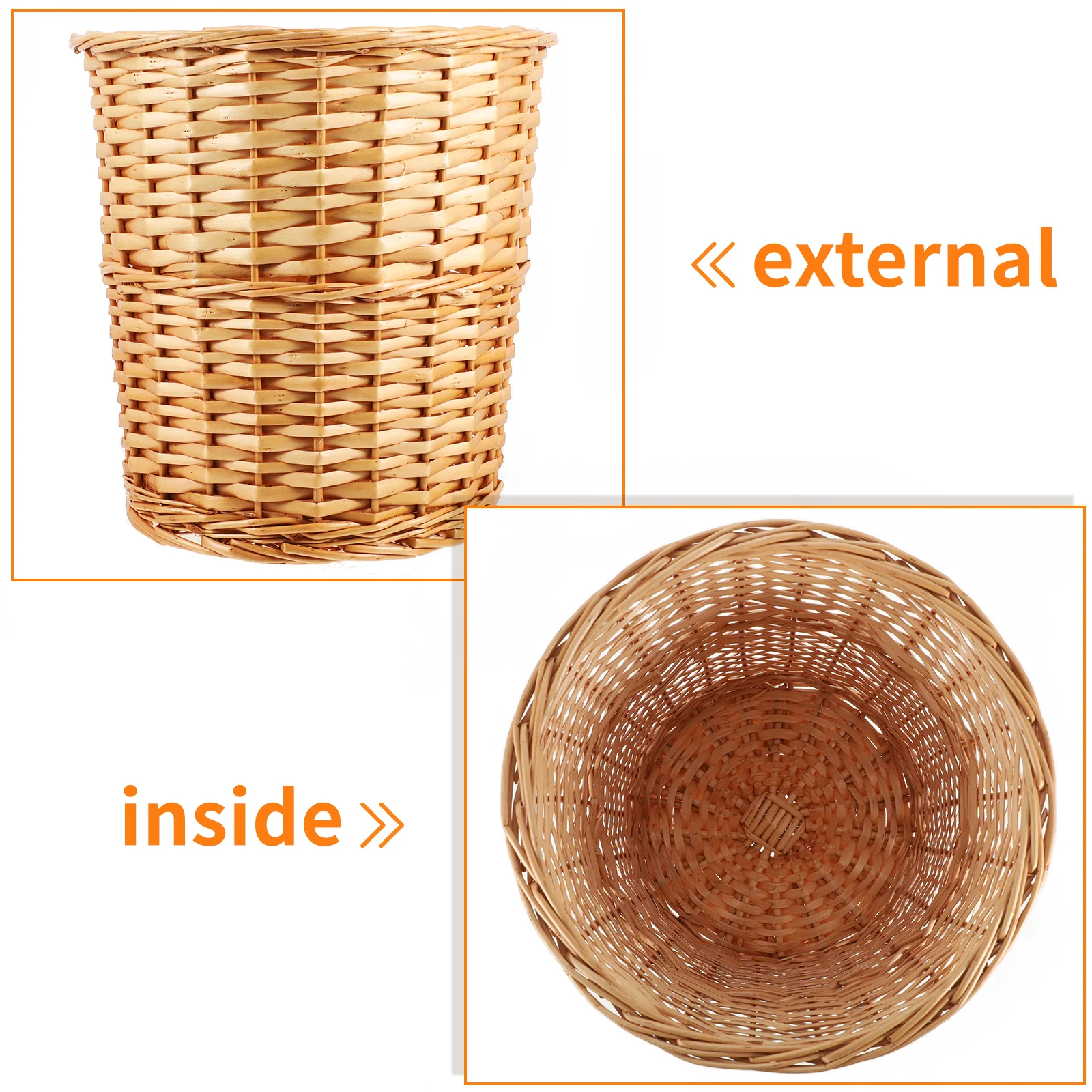 

Round Wicker Baskets Decorative Flower Holder Storage Trash Can Basket Household Multi Function Portable Weaving Style Safe