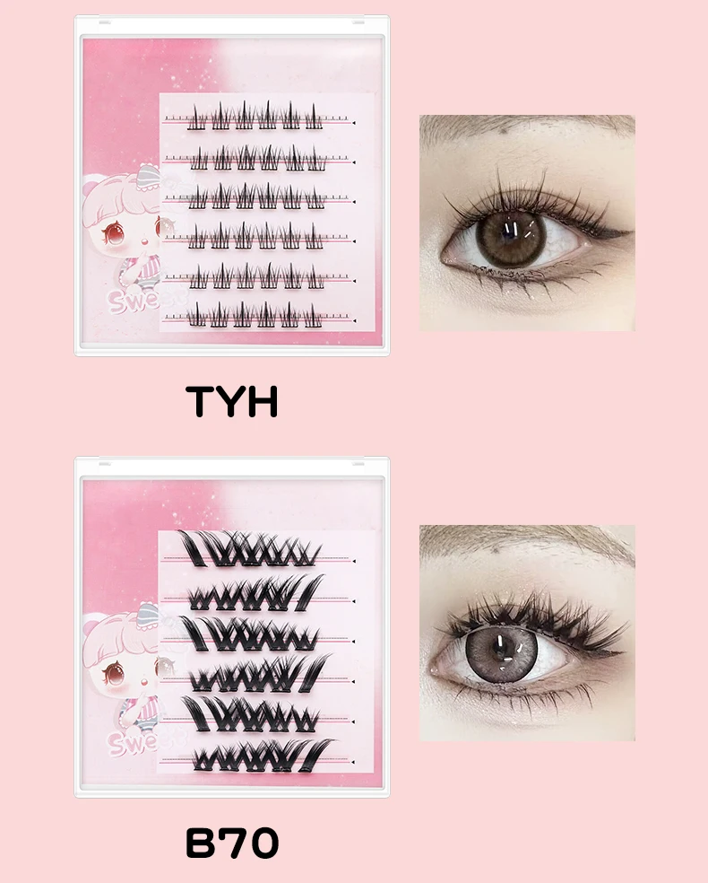 DINGSEN Selbstklebende Cluster-Wimpern, 6 Reihen, einzelne Wimpern, kein Kleber erforderlich, koreanisches Make-up, DIY-Wimpern, natürliche Wimpern – Detail 16
