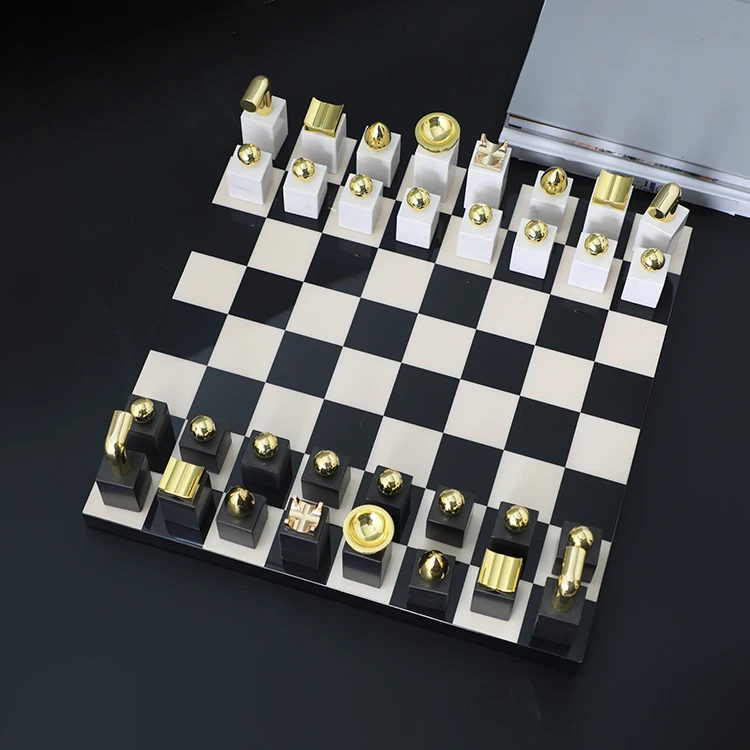 Gold Decorative Chessboard Set Elegant Wood Chess Game For Elegant Entertainment