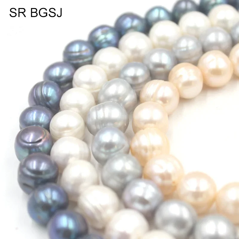 

10-12mm 4 Colors White Black Gray Round Freshwater Natural Pearl Beads Jewelry Making Strand 15"