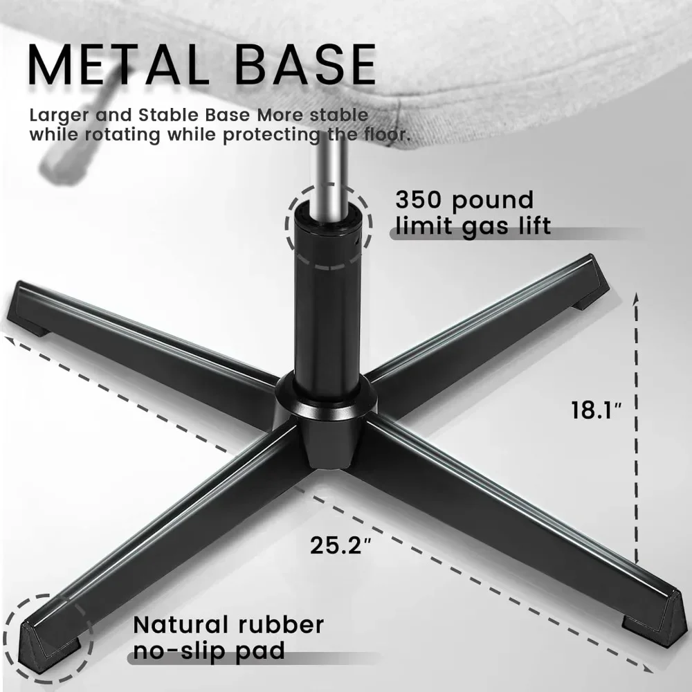 Cadeira de mesa cruzada sem rodas, assento largo sem braços acolchoado em tecido 120 °   Cadeiras de vaidade ergonômicas para tarefas de computador com encosto médio e balanço