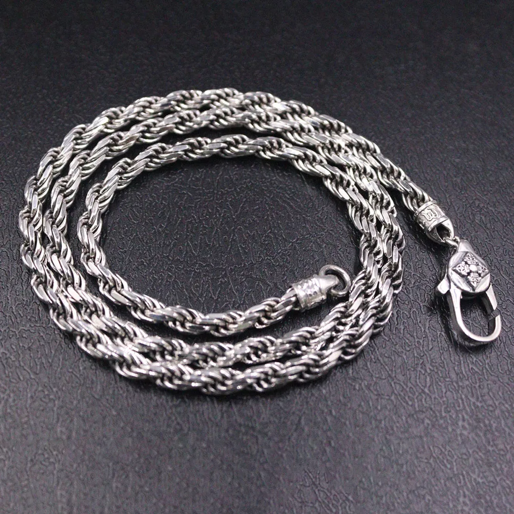 Real S925 Sterling Silver Women Men's 4mmW Twist Rope Chain Link Necklace 50cm