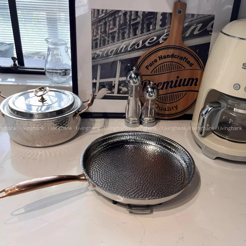 

Rose Gold Hammered Stainless Steel Frying Pan Nonstick Induction Gas Stove Compatible Perfect for Steak Cooking New Arrivals