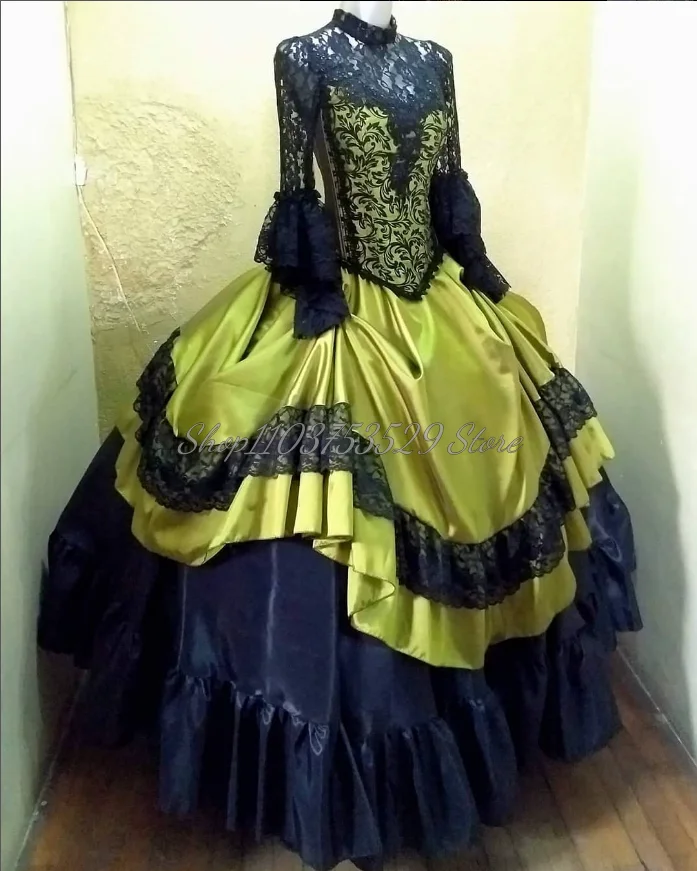 Robes de Rhgothiques pour dames, volants en dentelle sexy moelleux, colonne de niveau, princesse MasTim ade, victorien aristocratique, vert élégant