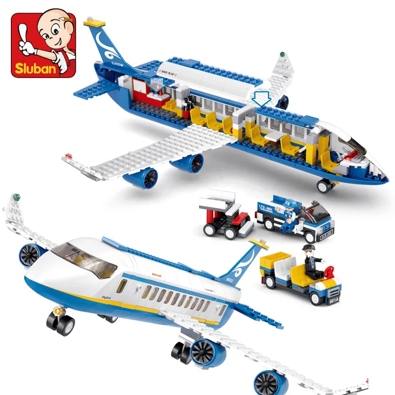 Sluban City Series Aviation Cargo Plane Airport Airbus Airplane Control Tower DIY Building Blocks Toy Set Dolls Kids Boys Gifts