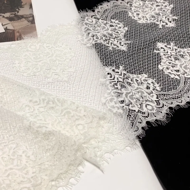 (1 yards/roll) Lace fabric 2024 high quality court style stretch eyelashes black and white decorative design costume cloth