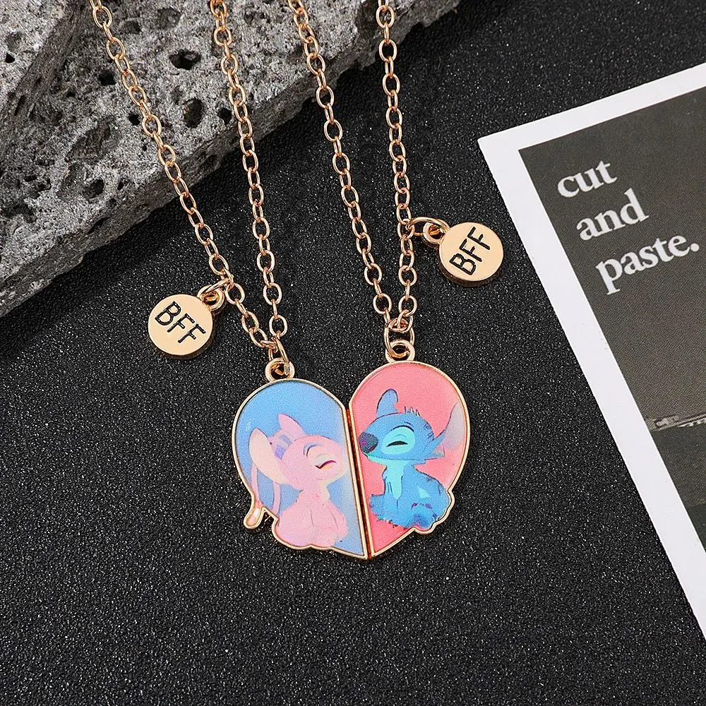 

Disney Stitch European and American Anime Cartoon Stitch Angel Love Splicing BBF Necklace Cute Fashion Lovers Pendant Gift Toys