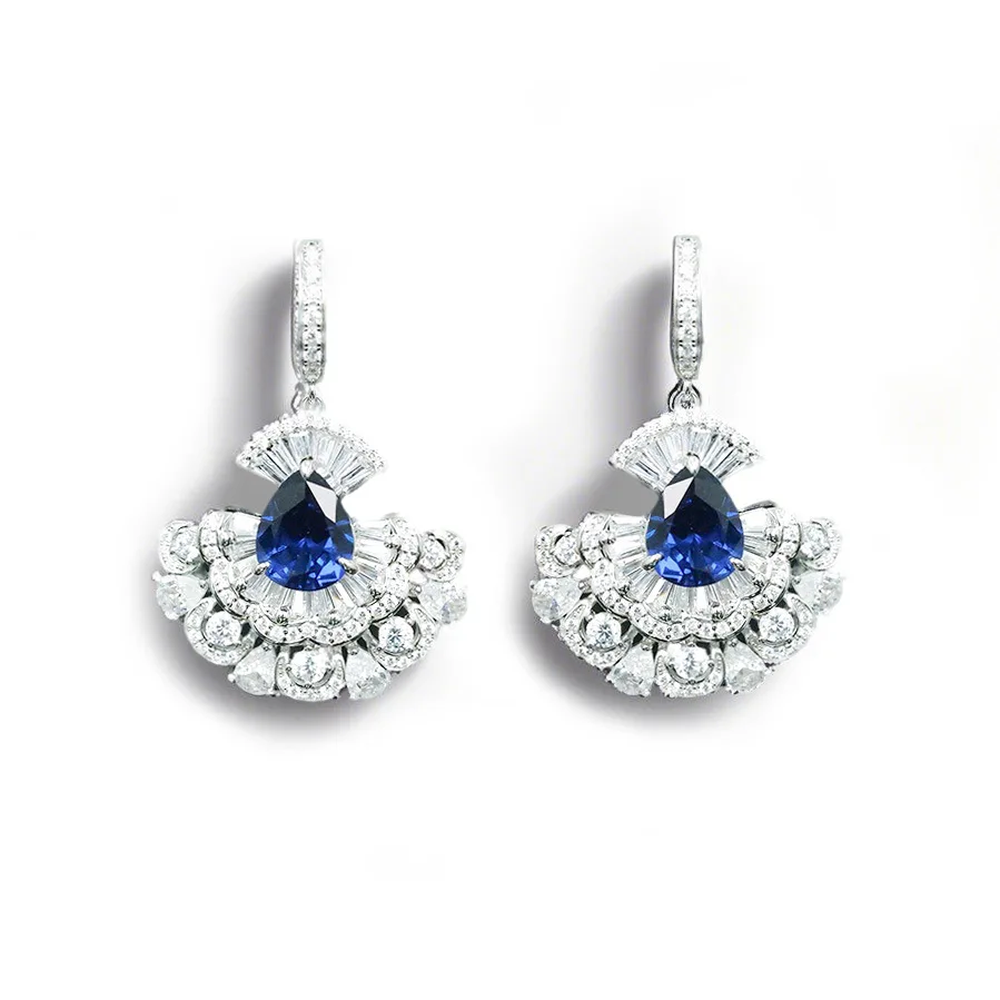 

New S925 Silver Earrings High Carbon Diamond GRC Cultivation Sapphire Girl Skirt Activity Versatile Earrings Wedding Jewelry