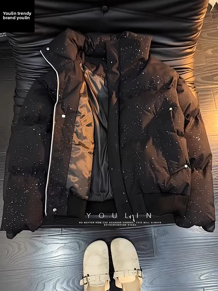 

American Retro Men's down Jaet Winter Faion Brand High Sensation Cotton Coat ort Stand Collar Bread Sle Warmth