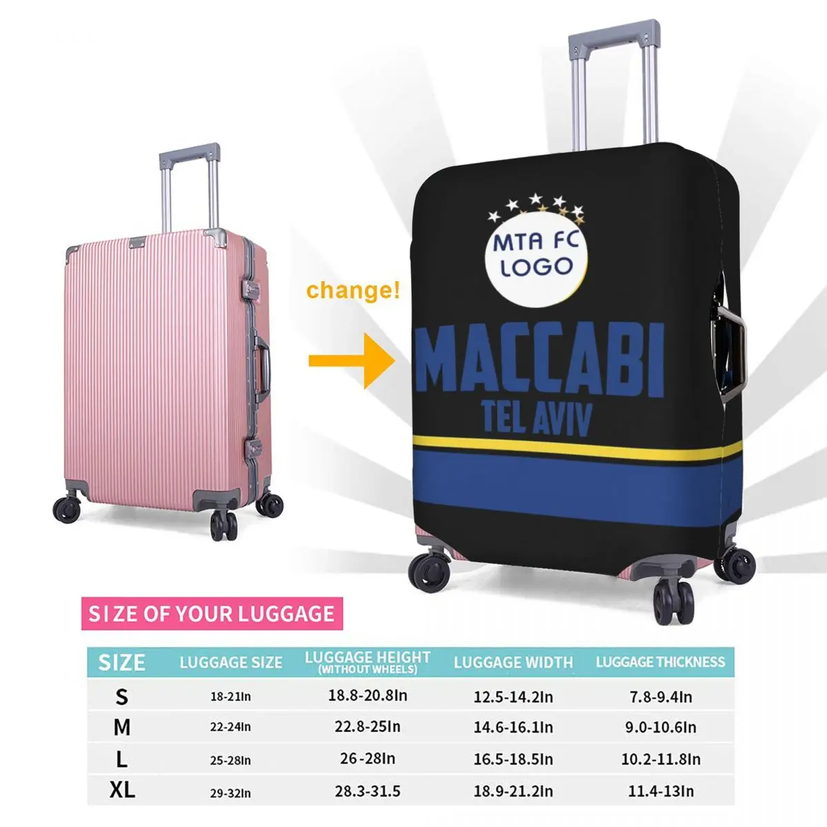 Maccabi Tel Aviv Travel Luggage Cover Suitcase Protector Washable Luggage Cover For Luggage