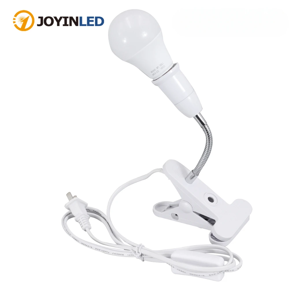 

360 Degree Flexible Desk Lamp Holder EU US Plug E27 Light Base Socket Gooseneck Clip-on Cable with Power on Switch for Home