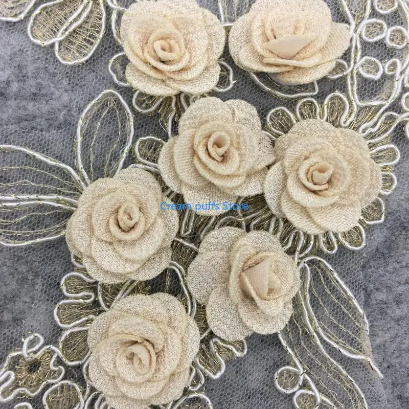 50LE 2Pcs Fabric 3D Colorful Flower Lace Sewing Applique Collar DIY Craft Neckline