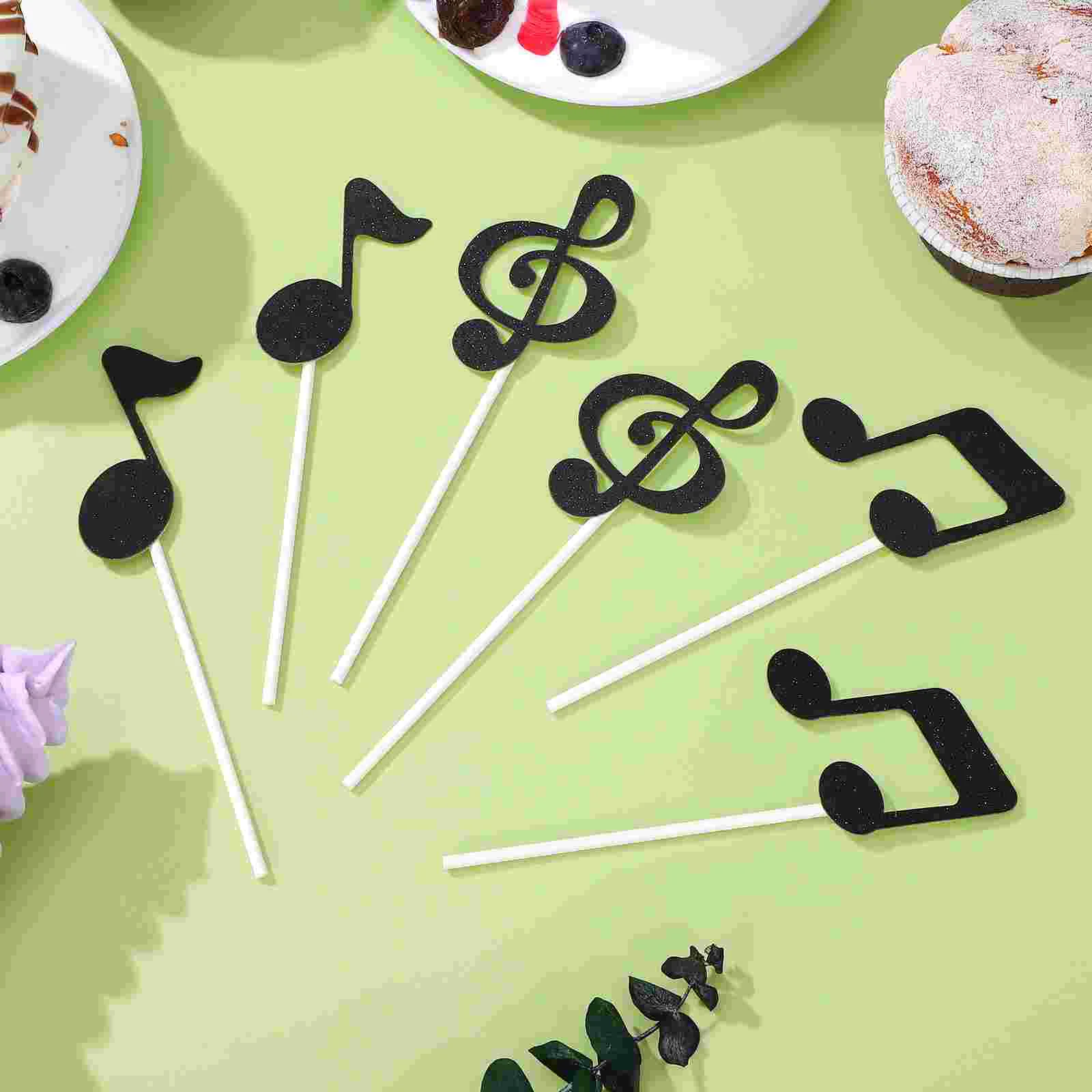 6 Pcs Gold Decor Cake Topper Music Note Cake Topper Paper Cup Musical Glitter Cupcake Toppers Baby Guitar Decorations