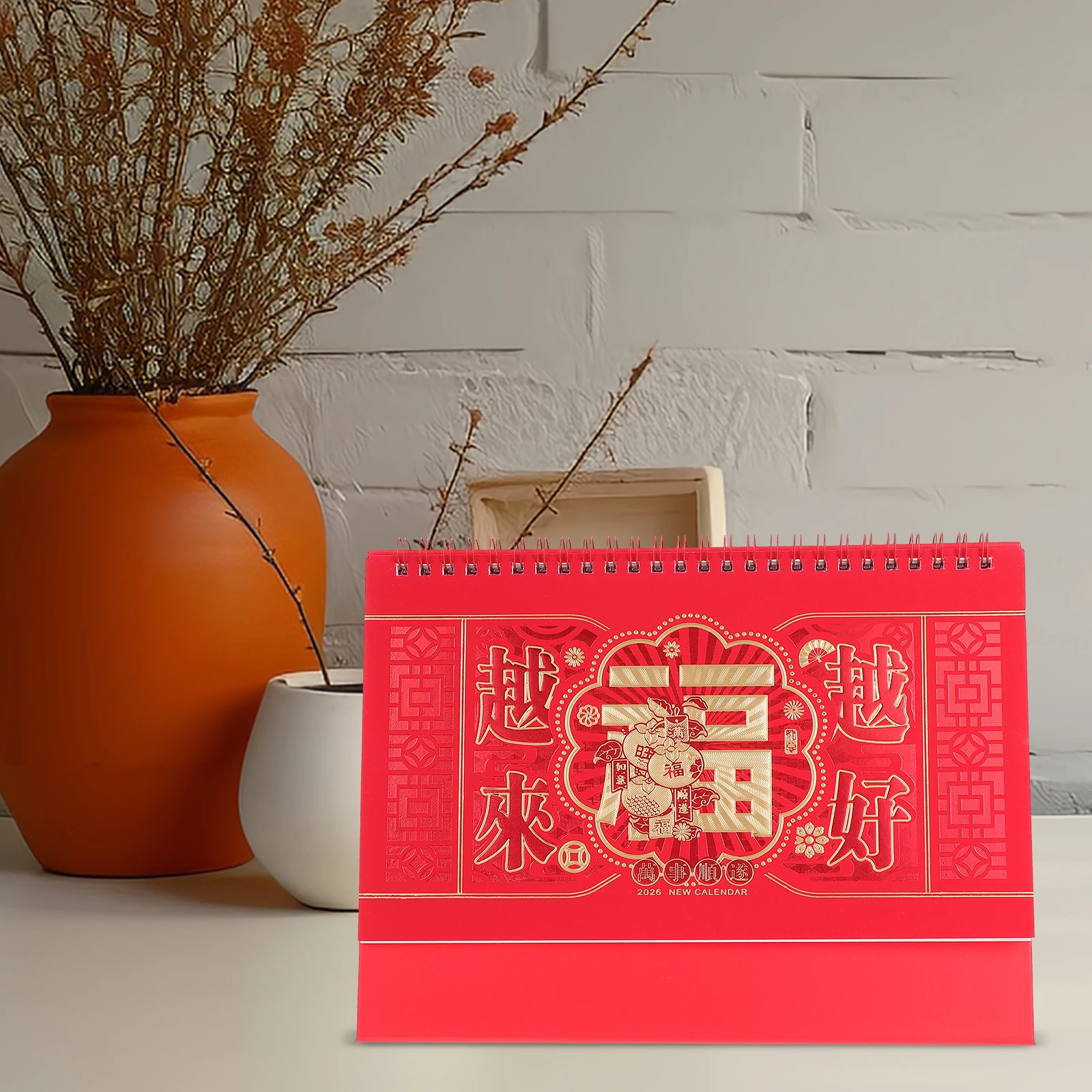 

Small Red Chinese Style Desk Calendar 2026 Year of The Horse Monthly Standing Flip Calendar Desktop Memo Pad Office Planning