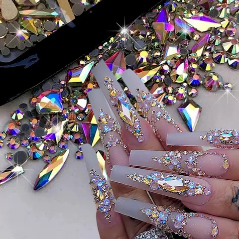 180 pz AB Flatback Vetro Nail Art Strass Multi-forma Misto Diamanti Gemme Blu Viola Pietre di Cristallo Per La Decorazione Del Chiodo FAI DA TE