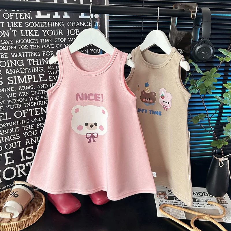 BELLBELL Summer Kids Girls Sundress Thin Animal Printed 1-6Y Girls Sleeveless Dress Round Collar Infant Baby Girl Princess Dress