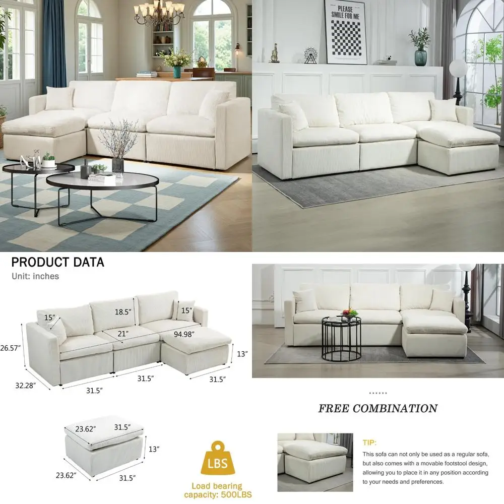 طقم أريكة مقطعية حديثة ذات 3 مقاعد مع مسند لغرف المعيشة الصغيرة، تصميم مستوحى من السحابة