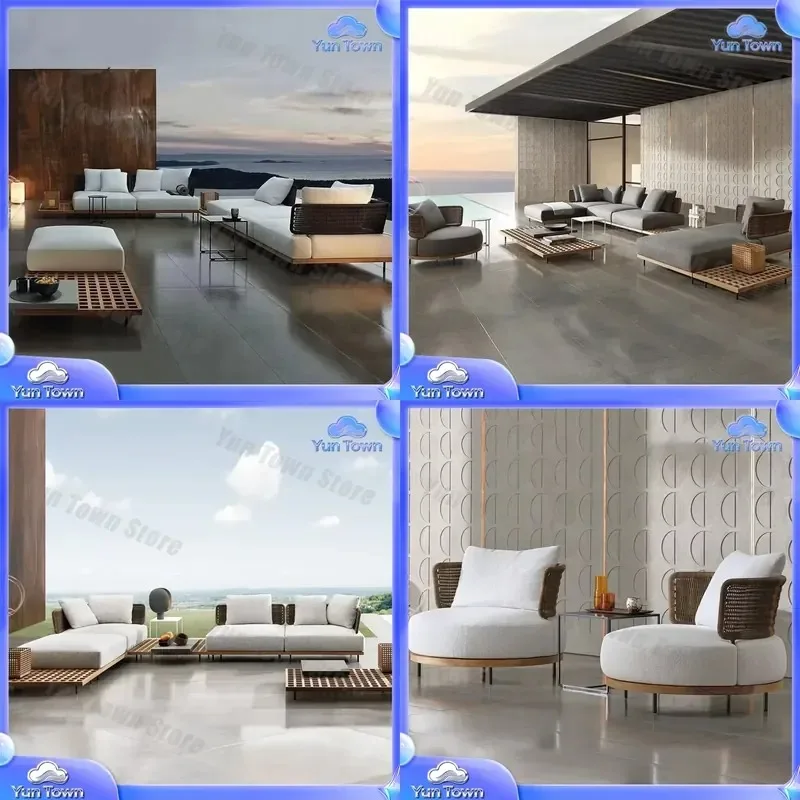 for qw Outdoor Sofa for Patio Villa Terrace Garden Balcony Rattan Chair Sofa Set Waterproof Teak Style Outdoor Furniture