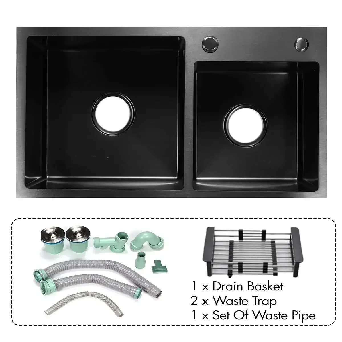 

Stainless Steel Dual-Bowl Kitchen Sink Home Counter Basin Drain Basket Dish Washing Tank Kitchen Fixture 3mm 720x400x220mm