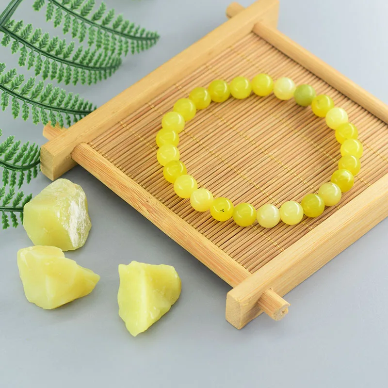 Natural Lemon Jades Bracelet Natural Yellow Stone Beads Bracelets for Men Women Ice Gem Bangle Elastic Jewelry Gift for Lovers