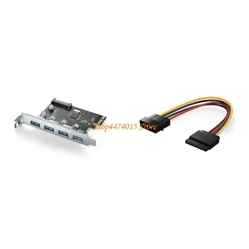 K1AA 4 Port USB PCI-e Expansion Card PCI-Express USB Hub Adapter 5Gbps Riser Extender Card with 15Pin Connector