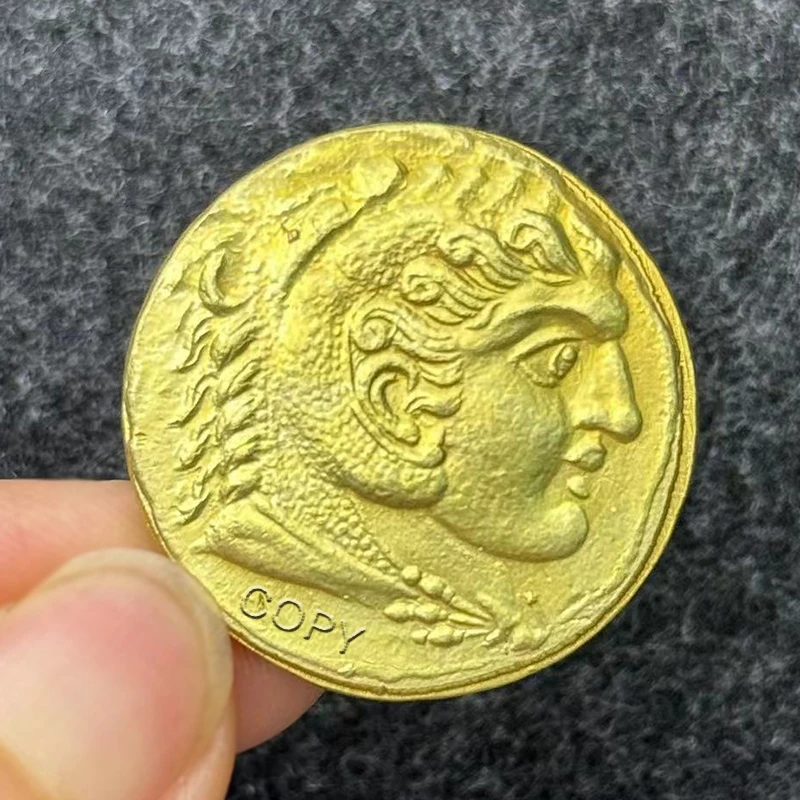 Antique Greek Alexander the Great Gold Coin, Hercules Zeus Homer Epic Commemorative Medal, Festival Jewelry Gift