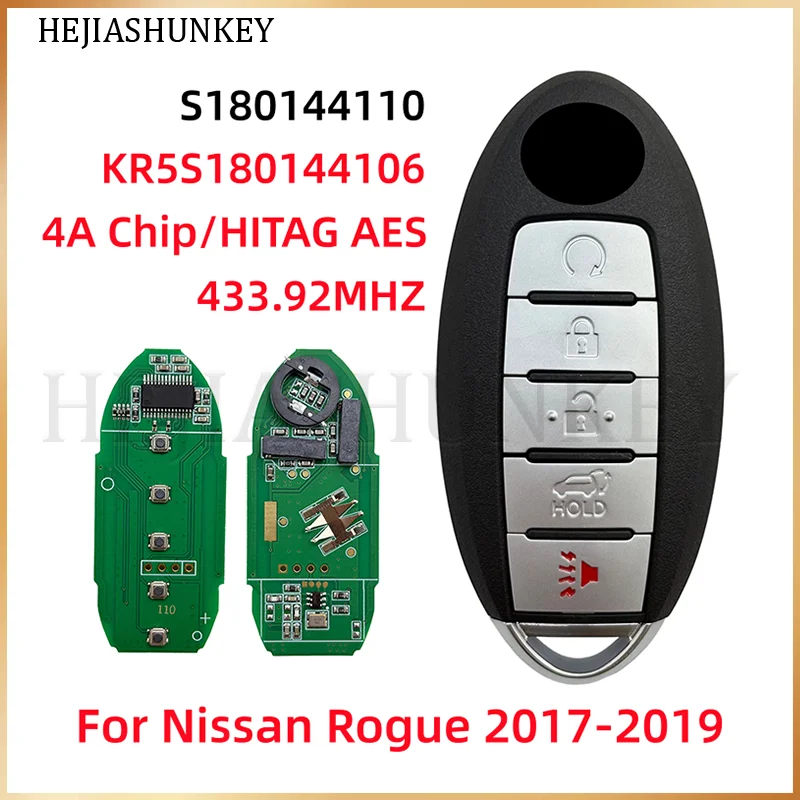 S180144110 KR5S180144106 433.92MHz 4A HITAG AES Chip 5 Buttons Proximity Smart Remote Key Fob For Nissan Rogue 2017-2019