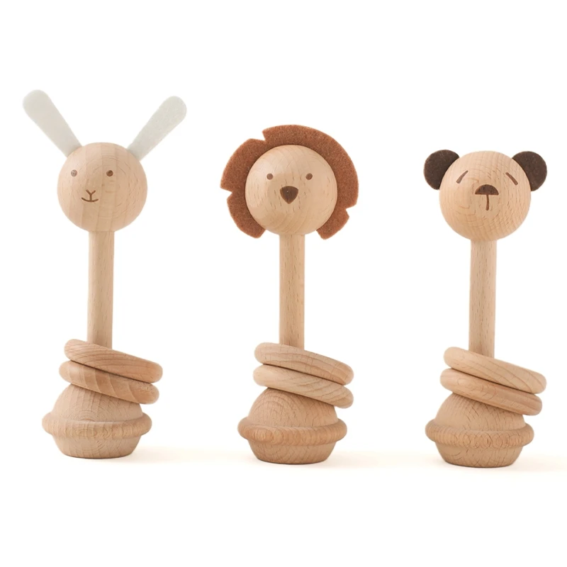 Sonajero de madera con forma de Animal para bebé, Juguete Musical Montessori para dentición, regalo de Navidad para recién nacido, 1 unidad