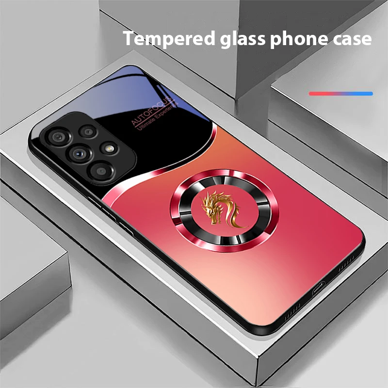 Gradual Round Dragon For Samsung Galaxy S 8 9 10 20 Plus 21 FE 22 23 24 Ultra S7 Edge Black Tempered Glass Phone Case Hard Shell