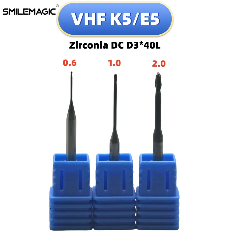 VHF K5 E5 Dental Burs Milling for Zirconia PMMA Single Cut Dental Lab Grinding Diamond Coating D3 CAD CAM Milling Drills